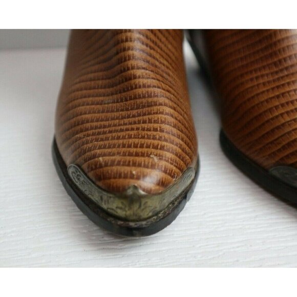 VINTAGE TAN BROWN LEATHER FASHION COWBOY BOOTS - SANDRA MILLER - SIZE 6.5 - Picture 6 of 12